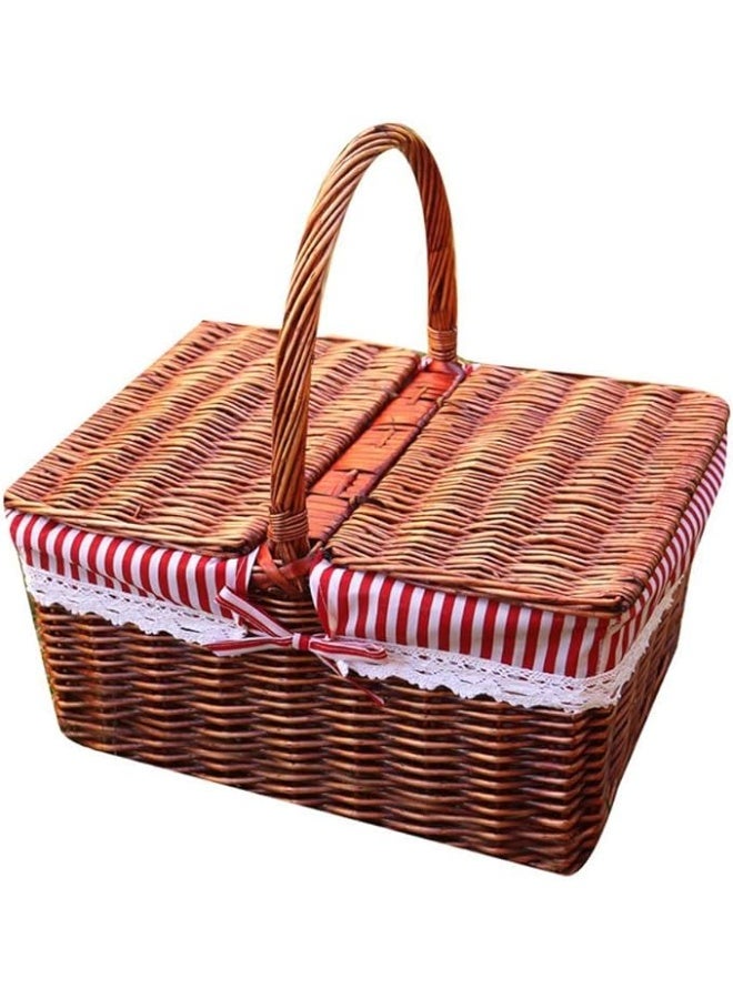 أكاليكس سلة نزهة خشبية خارجية - سلة نزهة من الخيزران والروطان، غطاء للتخييم والعطلات الشاطئية، سلة تخزين طعام، سلة تسوق محمولة، سلة هدايا (40×30×20 سم) - سلة نزهة مصنوعة يدويًا - Image 1